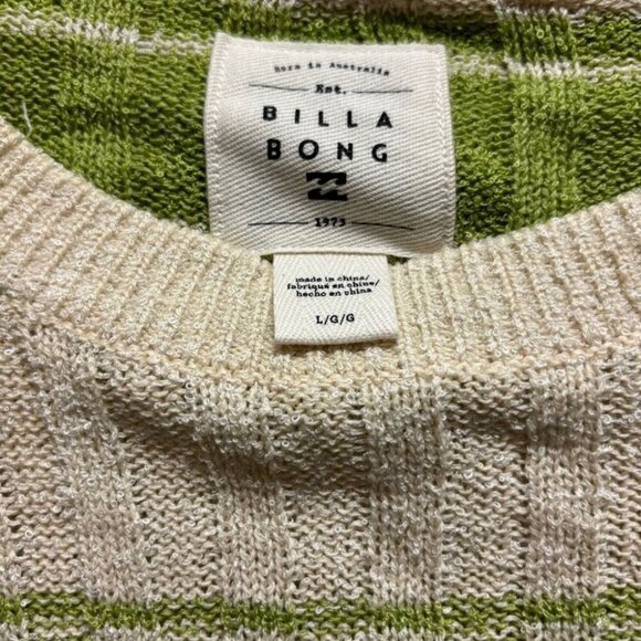 Billabong Womens Clare Ribbed Stripe Knit Sweater Size Large Green And Cream - Picture 6 of 7